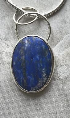 Sterling Silver & Lapis Lazuli Gemstone Art Studio Modernist Minimalist Pendant
